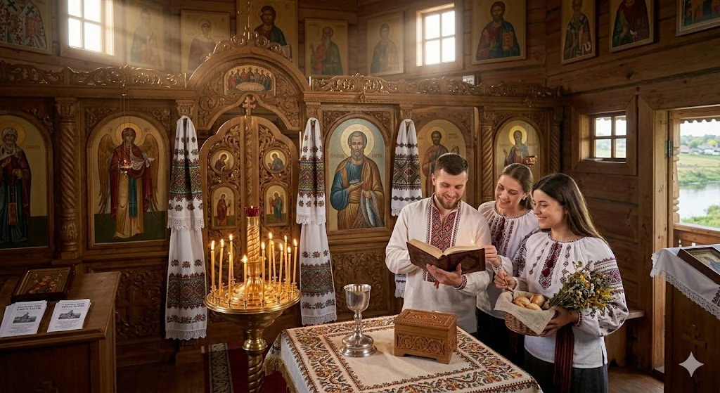 Люди молятся в храме