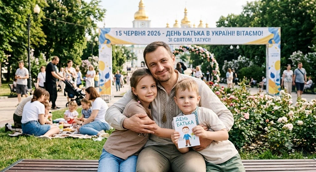 Папа с детьми, парк