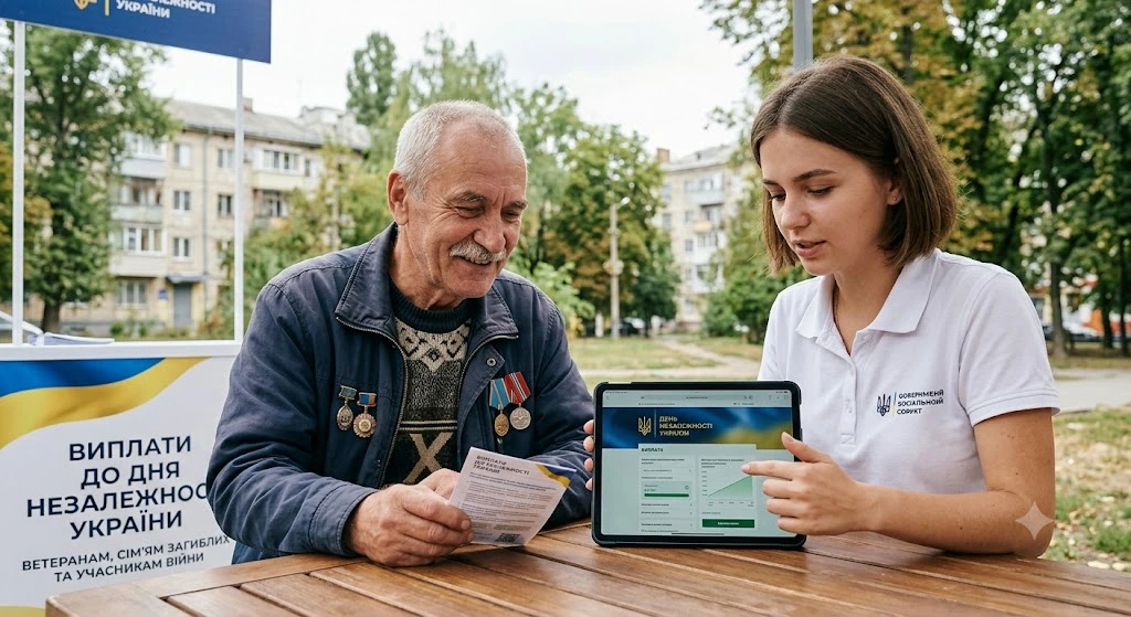 Пенсионер изучает информацию о выплатах