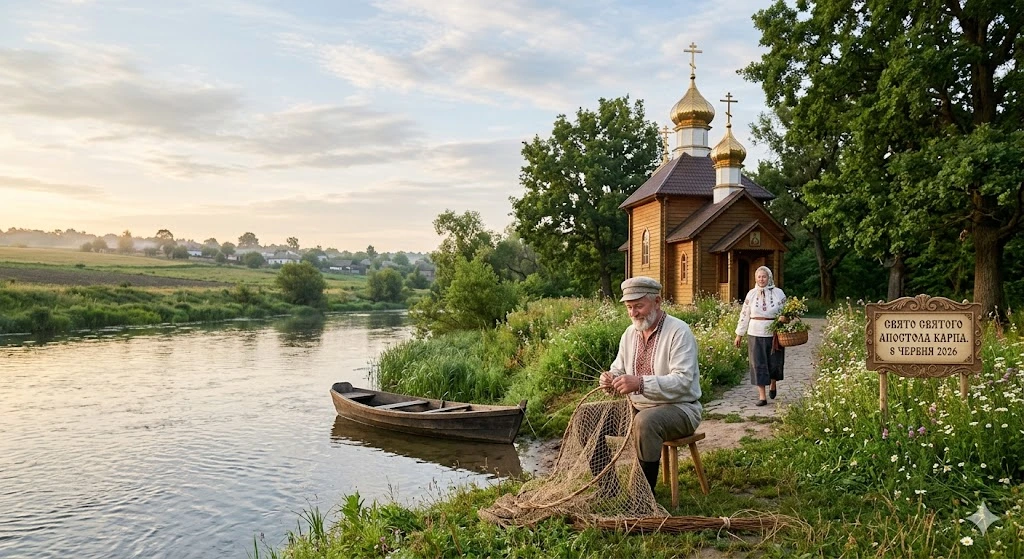 Рыбак у реки возле храма