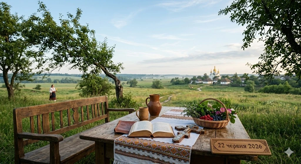 Стол, книги, ягоды, пейзаж