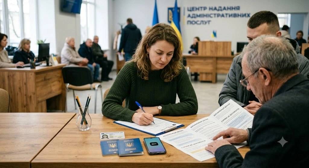 Женщина оформляет документы