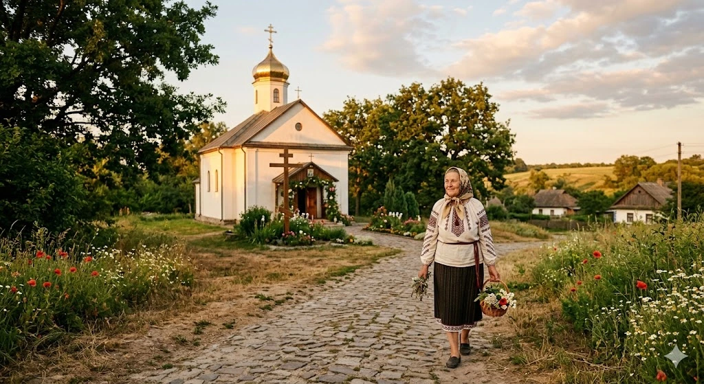 Женщина у украинской церкви