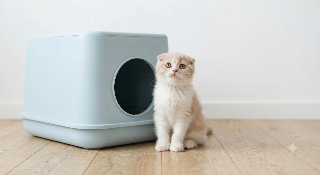 Котенок у закрытого лотка