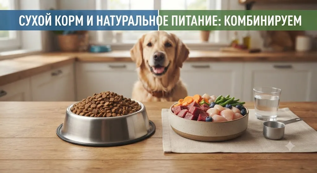 Собака ждет комбинированное кормление