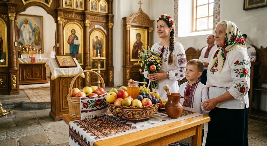 Освящение фруктов в церкви