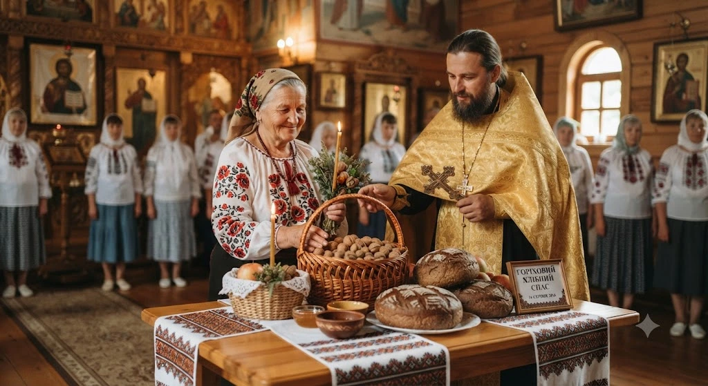 Освящение орехов в церкви