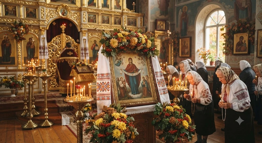 Праздничная икона Покрова в храме