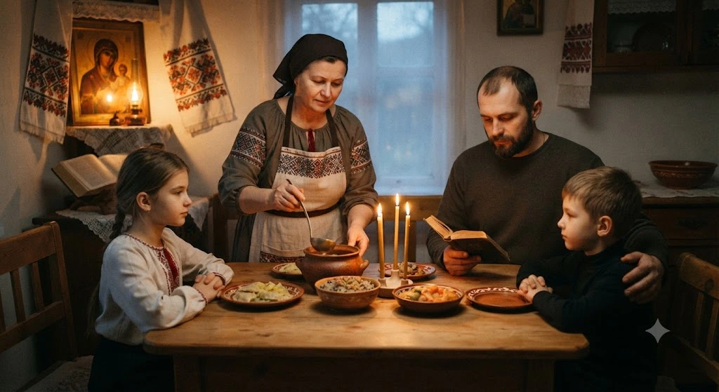Семья за постным ужином