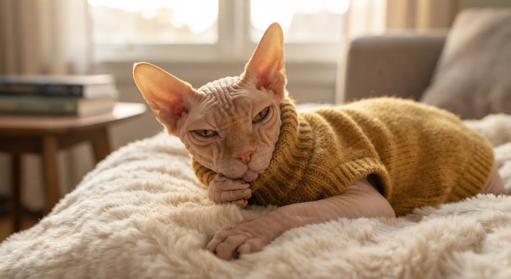Котенок сфинкс на полотенце