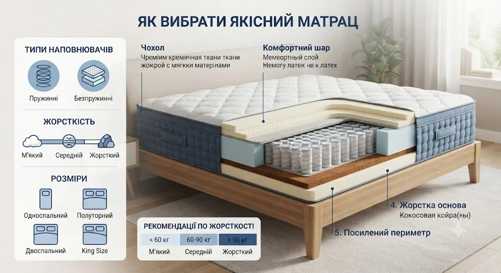 Схема строения ортопедического матраса