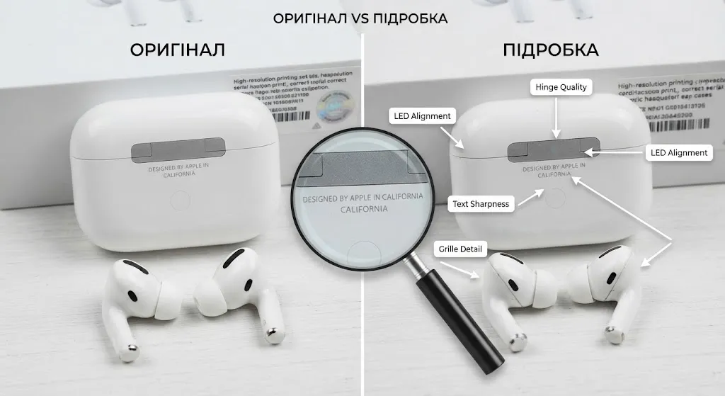 Оригинал и подделка наушников