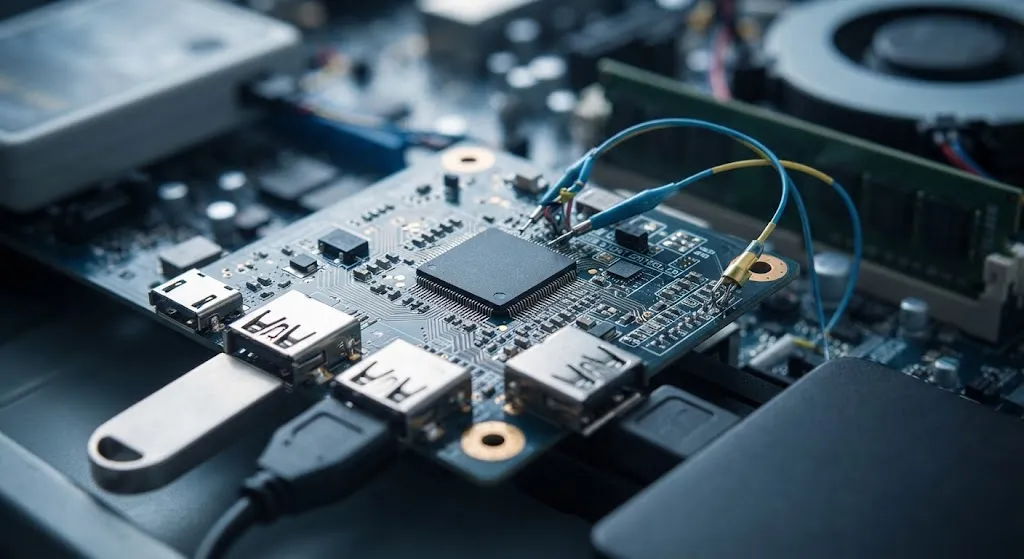 Плата с USB-портами и диагностическими щупами