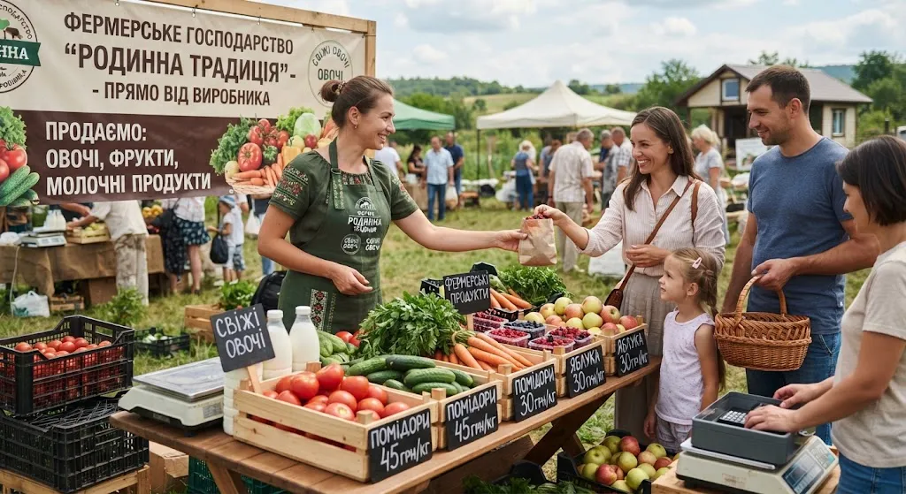 Продажа фермерских овощей на ярмарке