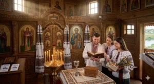 Люди молятся в храме