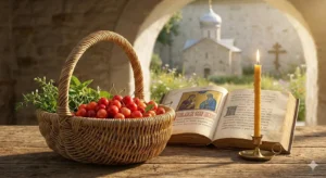 Церковна книга, черешні, свічка