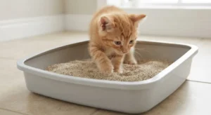 Рыжий котенок в лотке