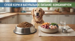 Собака ждет комбинированное кормление