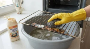 Чистка решетки духовки скребком