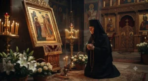 Монахиня молится иконе Введения