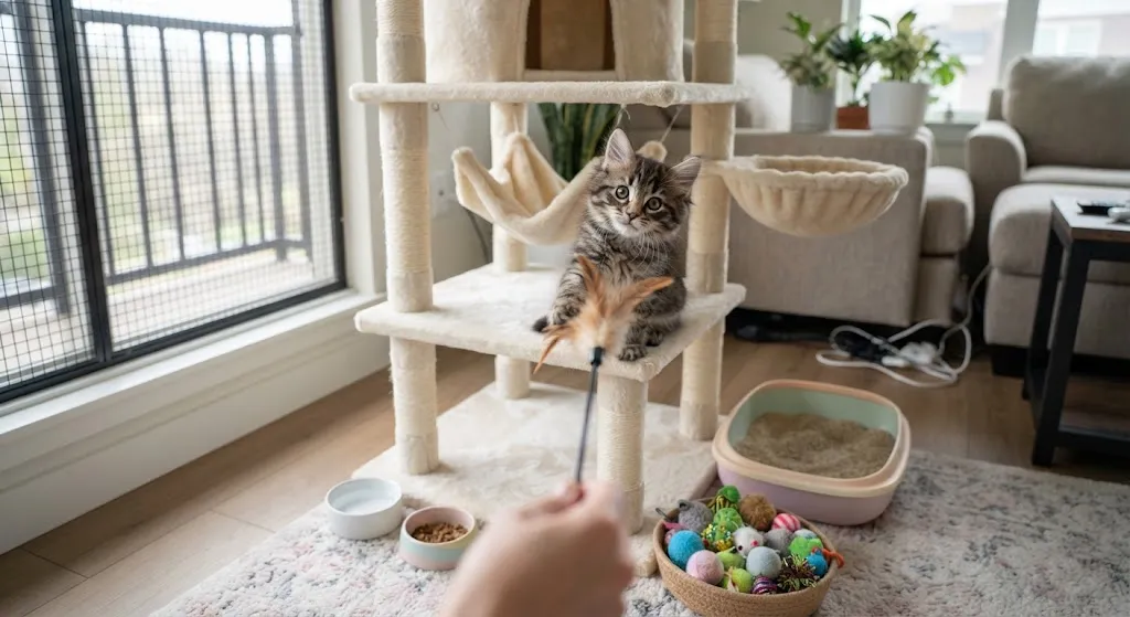 Котенок на игровом комплексе
